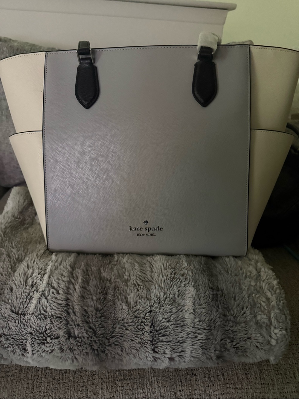 kate spade Two-Tone Gray & Cream Tote with Black Handles